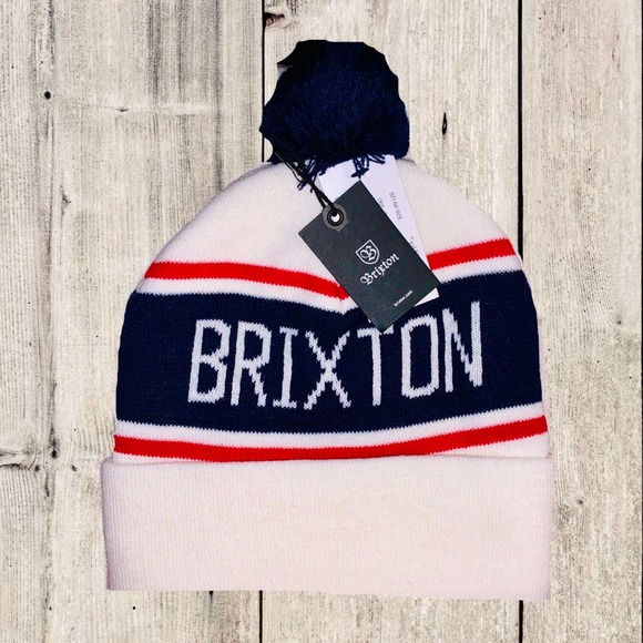 Brixton Other - Brixton Fairmont II Pom Beanie Hat Cap Mens red white blue NWT OSFM